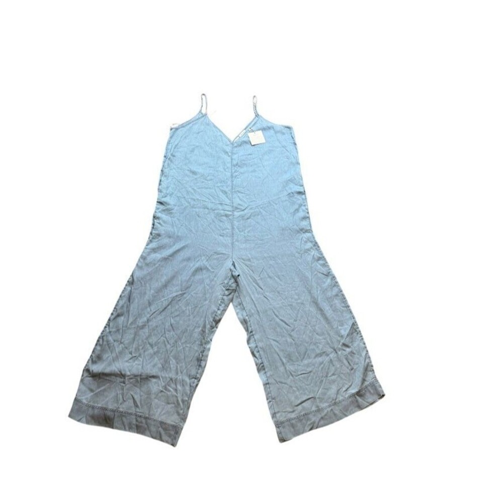 Joie Cropped Wide-Leg Jumpsuit Womens Size XL Chambray Sleeveless Overalls READ